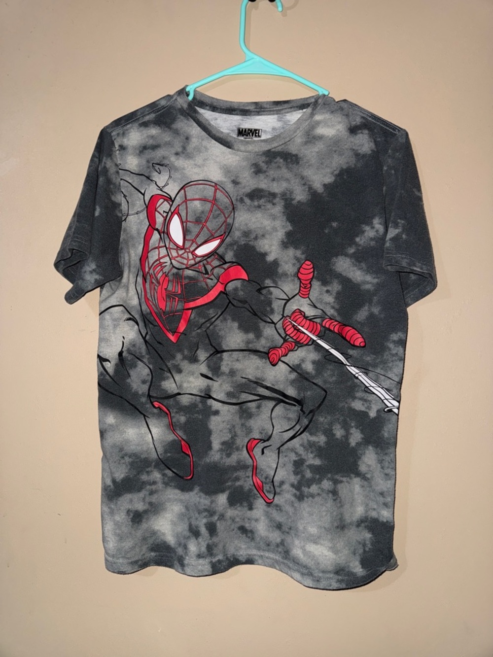 Marvel Miles Morales Spider-Man Tie-Dye Tee - Black & Red